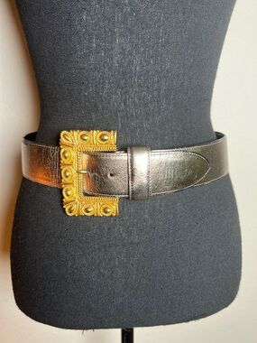 Avignon with ESCADA Women’s Silver Bronze Metallic Belt Gold Ornate Buckle
